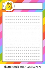 Lined sheet template. Handwriting paper. For diary, planner, checklist, wish list. Back to school theme. Vector illustration.