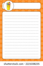 Lined sheet template. Handwriting paper. For diary, planner, checklist, wish list. Back to school theme. Vector illustration.
