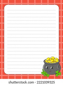 Lined sheet template. Handwriting paper. For diary, checklist, planner, wish list. Vector illustration.