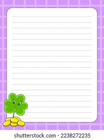 Lined sheet template. Handwriting paper. For diary, checklist, planner, wish list. Vector illustration.