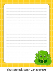 Lined sheet template. Handwriting paper. For diary, checklist, planner, wish list. Vector illustration.