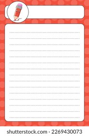 Lined sheet template. Handwriting paper. For diary, planner, checklist, wish list. Back to school theme. Vector illustration.