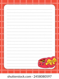 Lined sheet template. Handwriting paper. For diary, checklist, planner, wish list. Vector illustration.