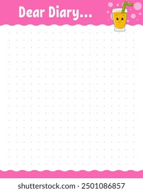 Lined sheet template. Handwriting paper. For diary, planner, checklist, wish list. With cute character. Vector illustration.