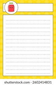 Lined sheet template. Handwriting paper. For diary, planner, checklist, wish list. Vector illustration.