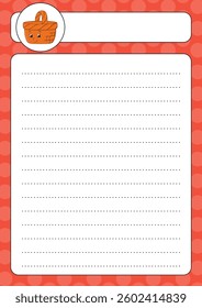 Lined sheet template. Handwriting paper. For diary, planner, checklist, wish list. Vector illustration.