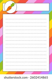Lined sheet template. Handwriting paper. For diary, planner, checklist, wish list. Vector illustration.