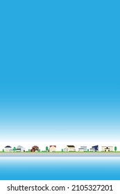 Mentirosa construcción moderna de casas ilustraciones vectoriales. cielo azul