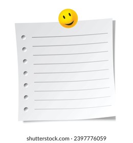 Lined sticky note. Blank note paper sheet. Information reminder. Notepad or memo message, paper sheet. Vector illustration