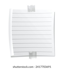Lined sticky note. Blank note paper sheet. Information reminder. Notepad or memo message, paper sheet. Vector illustration