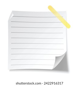 Lined sticky note. Blank note paper sheet. Information reminder. Notepad or memo message, paper sheet. Vector illustration