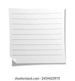 Nota adhesiva forrada. Hoja de papel de notas en blanco. Recordatorio de información. Bloc de notas o mensaje de memorando, hoja de papel. Ilustración vectorial