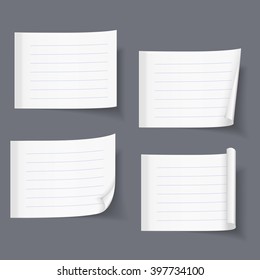 Lined sticky notes set, blank lined paper, lined paper with curl, vector eps10 illustration