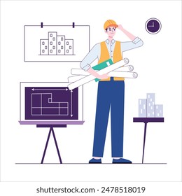 Lined Stylized Illustration Occupation Architect