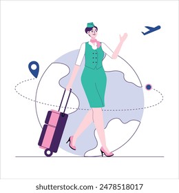 Ilustración estilizada alineada Ocupación Asistente de vuelo