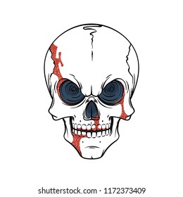 Lined tattoo illustration of skull. Vector scary illustration for tag, prints, t-shirt and design.