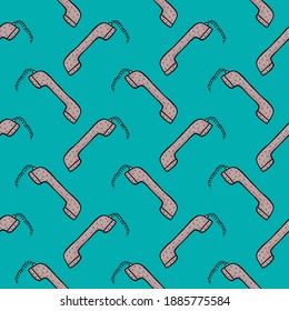 Lined telephone , seamless pattern on a blue  background.