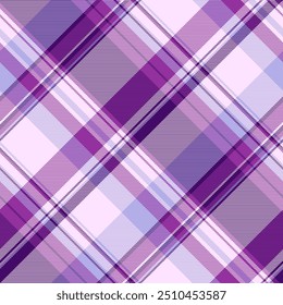 Tecido de textura têxtil forrado, pequeno padrão sem costura xadrez. Verificação do plano de fundo do vetor tartan da imagem na paleta de cores claro e roxo.