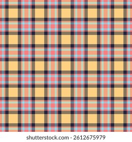 Lined textile texture tartan, velvet seamless plaid fabric. Neutral check background vector pattern in amber and red colors palette.