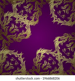 Lined tiled motif over colored background with curls style.Illustration in purple, yellow colors. Abstract background with islamic ornament, arabic geometric texture. Vector. Seamless pattern.
