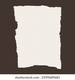 Lined torn notebook paper on dark brown background. Torn notebook paper sheet.