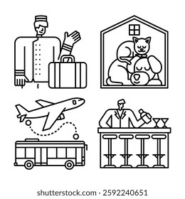 Lined Vacation Travel Services Icons