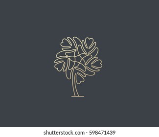 Lined vector tree. Universal premium solid symbol. Park nature bio farm sign logotype.