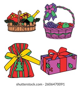 Lined Vibrant Christmas Boxes Baskets Gifts Holiday