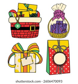 Lined Vibrant Christmas Boxes Baskets Gifts Holiday
