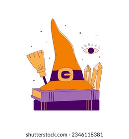 Lined Witch Hat on the Magic Books