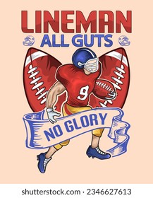 
lineman all guts no glory t-shirt design