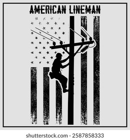 Lineman American flag Electric Cable Lineworker T-Shirt Design, Funny Power Lineman Shirt, Lineman Usa Flag