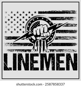 Lineman American flag Electric Cable Lineworker T-Shirt Design, Funny Power Lineman Shirt, Lineman Usa Flag