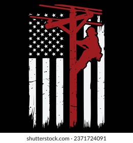 Lineman American Flag Gift Electric Cable Lineworker T Shirt