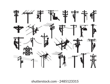 Lineman Electrician vector bundle, Lineman Electrician clipart, Lineman Electrician silhouette.