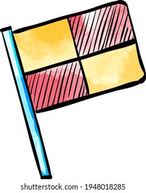 Lineman Flag Icon In Color Drawing. Football Soccer Match Game Judge Assistant Referee