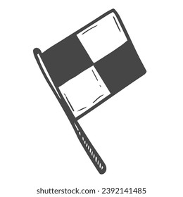 Lineman flag icon in doodle sketch lines. Football soccer match game