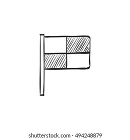 Lineman flag icon in doodle sketch lines. Football soccer match game