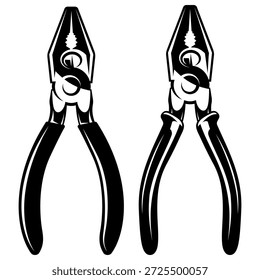 Lineman s Pliers Vetor Icon Set Ferramenta de mão profissional para o trabalho elétrico e mecânico em preto e branco.