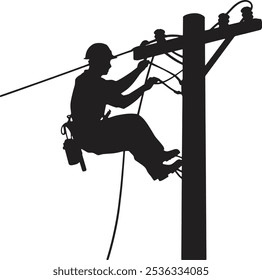 silhueta do homem de linha, trabalhador elétrico, silhueta preta
