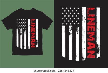 Lineman USA flag t-shirt design vector 