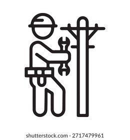 Lineman trabalhando em um poste de utilidade realizando manutenção com ferramentas