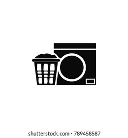 linen in the basket and washing machine icon. Wash elements. Premium quality graphic design icon. Simple icon for websites, web design, mobile app, info graphics on white background