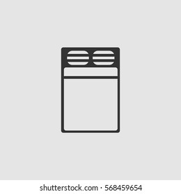 Linen bed icon flat. Black pictogram on grey background. Vector illustration symbol