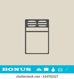 Linen bed icon flat. Grey pictogram on light background. Vector illustration symbol and bonus button real estate, ottoman, vase, tv, fishing rod
