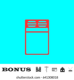 Linen bed icon flat. Red pictogram on blue background. Vector illustration symbol and bonus buttons Music center, corkscrew, credit card, house, drum
