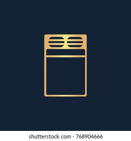 Linen bed icon flat. Simple gold pictogram on dark background. Vector illustration symbol