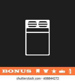 Linen bed icon flat. White pictogram on black background. Vector illustration symbol and bonus button tooth, vase, star, mirror, bottle