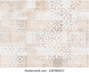 Linenfarbstoff. Boho Blütengeometrische Struktur. Nahtloses Muster. Design mit manuellem Schlüpfen. Textil. Illustrationen für Webdesign oder -druck, Teppich, Trends in der Textilindustrie und für antike Trends