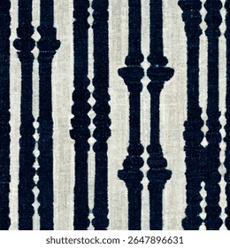 Linen fabric with vertical stripes of navy blue and white, grunge lines ikat pattern, ikat seamless pattern, Vector illustration background for print the paper.